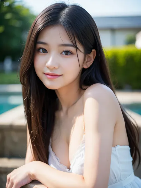 (Best quality, Masterpiece, Ultra High Resolution, (Photorealistic:1.4), Raw Photo, depth of field, professional lighting), 1girl, (((15-years-old))), (((the most famous Japanese idol))), (((very pretty idol))), looking at viewer, ((innocent smile)), weari...