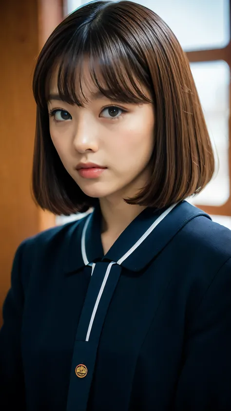 8k, highest quality, 1people girl, (Skin dents), night, (dark), Clear background indoors, (people々), Beautiful Bangs, nice,, (Clothing and uniforms:1.3),Soft lighting, Charm, dark Room, (Mouth closed:1.2, Beautiful Eyes, Fine grain, Detailed Iris, Beautifu...