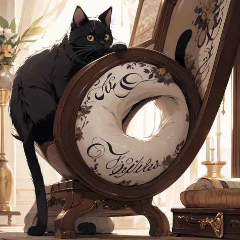 Accompanied by a cat, (cute cat), outdoors,absurderes, Hi-Res, ultra-detailed, BREAK, Expressive lettering, Elegant décor, Design images featuring beautiful calligraphy with craftsmanship and skill。