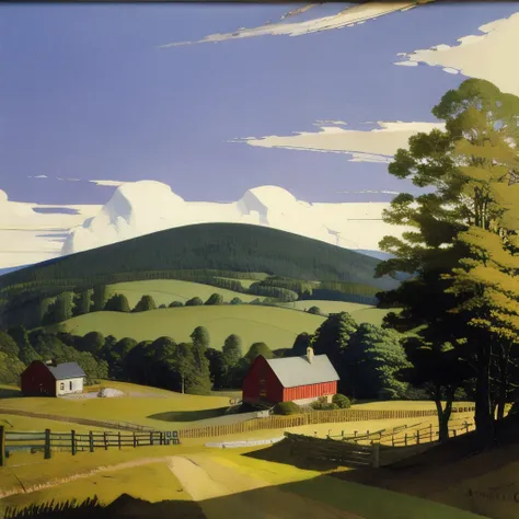 painting of a farm with a dirt road and a fence, wyeth, early spring, by Clarence Holbrook Carter, andrew wyeth artwork, by Emil Orlik, nc wyeth, by A. J. Casson, by N. C. Wyeth, by N.C. Wyeth, andrew newell wyeth, by Ernst