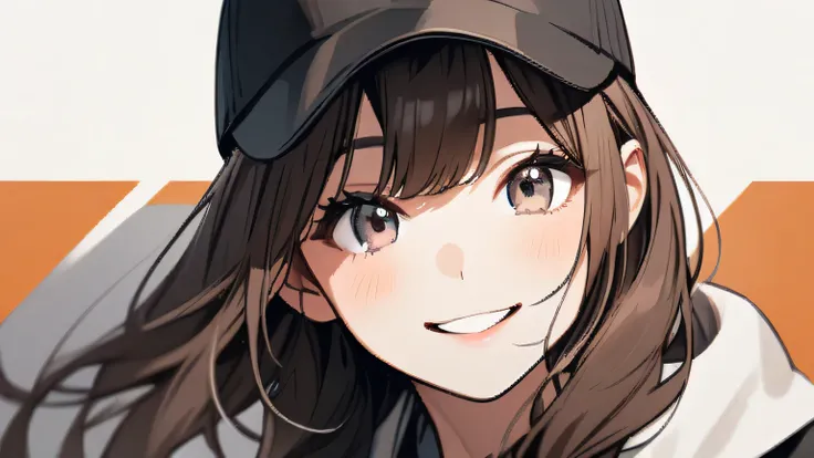 Brown Hair Girl,  smiles,  silver eyes,   baseball cap 、One person