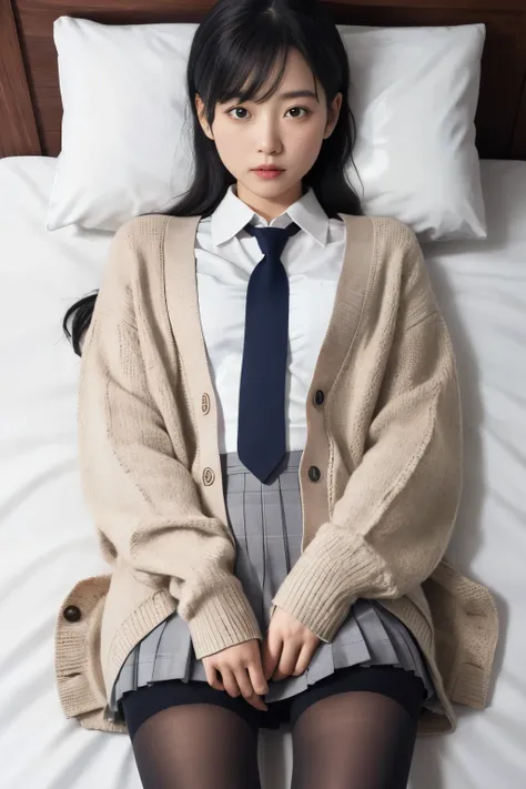  greatest masterpiece in history、( top quality:1.4)、 1girl 、(nsfw)、 Super Detail、(whole body)、 looking down from directly above　 black hair　 small face、 thin body on the face、Thin neck、Thin arms、 long foot、 thin legs 　 Japanese schoolgirl uniform 、 big car...