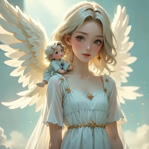 ( Masterpiece, top quality:1.2), (1 angel doll), Alone, Small Wings, Kind Face、