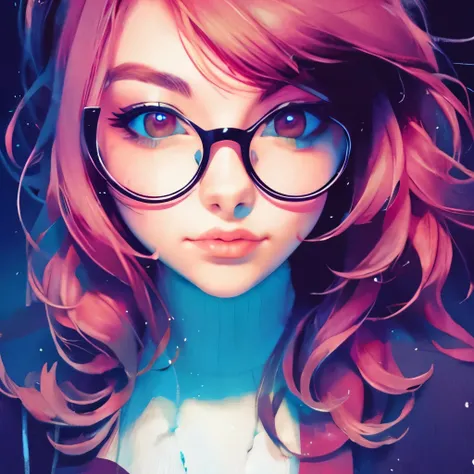 a painting by mse a woman wearing glasses by agnes cecile, luminous design, pastel colours, ink drips, autumn lights