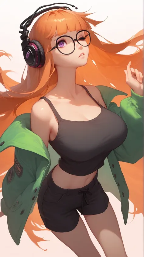 Masterpiece,   best quality  ,    ridiculous  , Latest, very aesthetic,   great quality ,   high resolution, sensitive,   from above,   Cubbo-I , Beautiful skin, Alone,   1 girl,   shape up  , ( Slightly Bigger Breasts ,midriff peek),    orange hair,   lon...