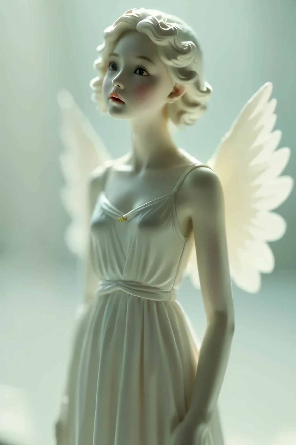 美しい少女の天使、   a pure white porcelain figurine 、 embodies simplicity and dreaminess  、 captures the nostalgic atmosphere of Kelvin's angels  ,Thoughtfully  ,   delicately decorated with delicate yet colorful paintings  ,  This work evokes an age of elegance ....