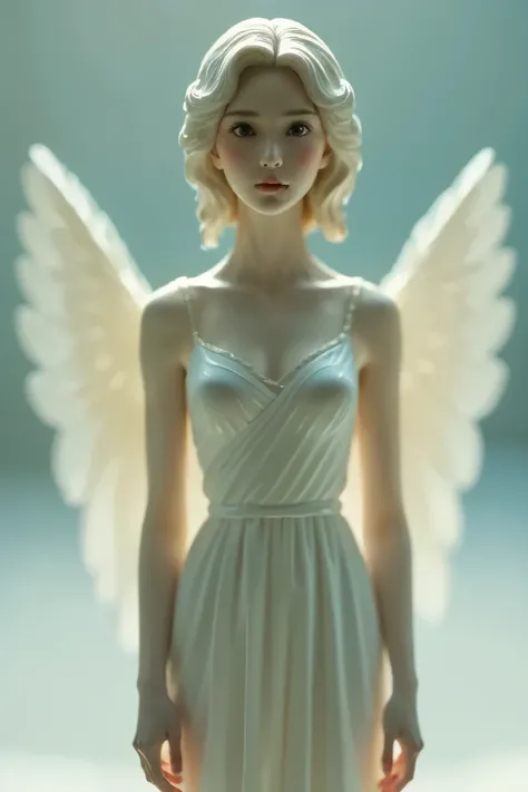 (1小さな少女の天使), Alone, Small Wings, Kind Face、   a pure white porcelain figurine 、 embodies simplicity and dreaminess  、 captures the nostalgic atmosphere of Kelvin's angels  ,Thoughtfully  ,   delicately decorated with delicate yet colorful paintings  ,  Thi...