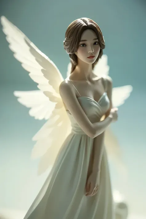 (1小さな少女の天使), Alone, Small Wings, Kind Face、   a pure white porcelain figurine 、 embodies simplicity and dreaminess  、 captures the nostalgic atmosphere of Kelvin's angels  ,Thoughtfully  ,   delicately decorated with delicate yet colorful paintings  ,  Thi...