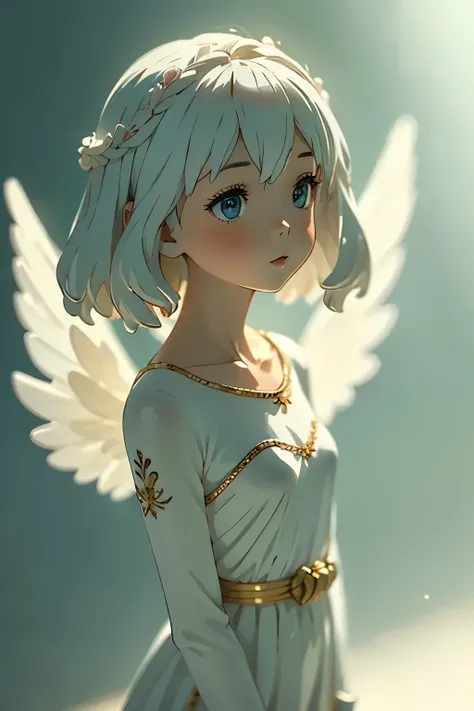 (1小さな少女の天使), Alone, Small Wings, Kind Face、 a pure white porcelain figurine 、 embodies simplicity and dreaminess 、 captures the nostalgic atmosphere of Kelvin's angels ,Thoughtfully , delicately decorated with delicate yet colorful paintings , Thi...
