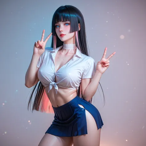 (( black hair))、(pink inner hair ), Top Quality、 Masterpiece、( professional lighting )、 surreal、 attractive、 figure like a slender supermodel 、 One Girl , ( lean forward to the camera and show off her butt ), ( Slightly Bigger Breasts,), ( arched ...
