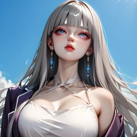 ((Gray Hair))、(black inner hair),  best quality、 (  professional lighting without shadows  )、  surreal, (Nipples:0.4),  is fascinating、 figure like a slender supermodel、 one girl ,, ( big breasts, Belly button exposed), ( flat at honny,  beautiful skin)), ...