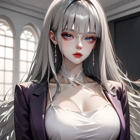 ((Gray Hair))、(black inner hair),  best quality、 (  professional lighting without shadows  )、  surreal, (Nipples:0.4),  is fascinating、 figure like a slender supermodel、 one girl ,, ( big breasts, Belly button exposed), ( flat at honny,  beautiful skin)), ...