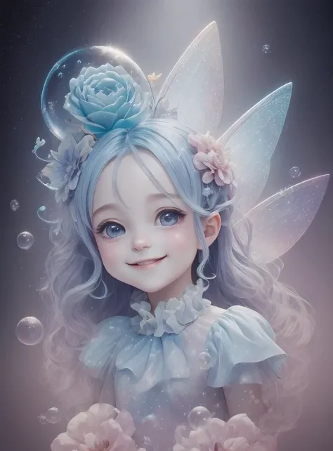 (A cute fairy smiling with flowers and stars, bubble), Munchkin ,Geometric Multidimensional Mural ,  Artbook , tchibi,
08k,  beautiful, Coloring,
work,  top qualityの,  top quality,  Official Art,  beautiful and Aesthetic,