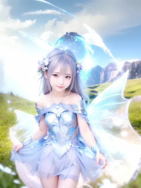 young japanese girl, realistic, human, beautiful girl, super realistic, high quality, utra hd, ice crystal armor, with bloom ethereal effects, white glowing aura, astral fairy, sliver ice color reflected armor, ethereal essence, ethereal anime, ice mage, e...