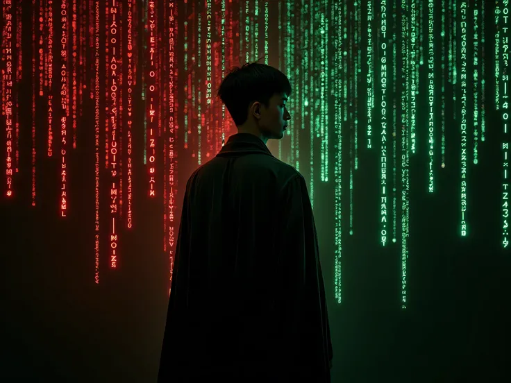 Create an image written GMUD with the colors of the Matrix movie theme