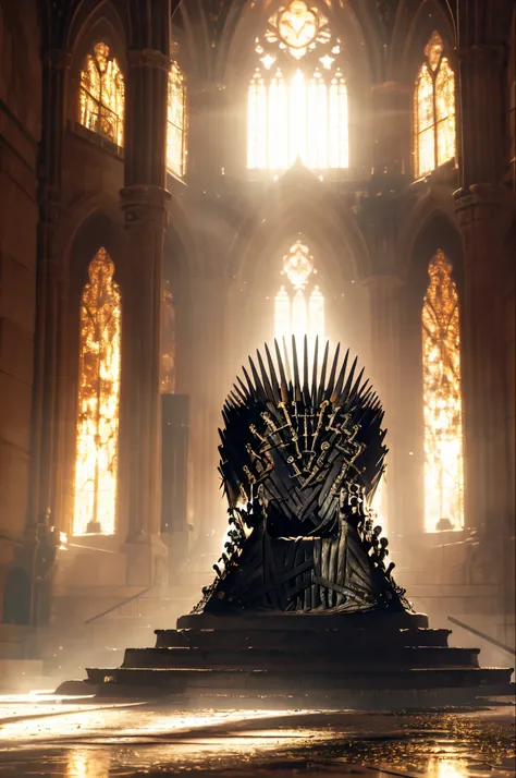 (8 k,  RAW Photo,  Highly detailed, masterpiece,  pants falling on your eyes ), intense colors , high contrast ,film still,  full shot photo of the most beautiful artwork in the world, cinematic light ,fantasy, high resolution,The Iron Throne ,, in the roo...