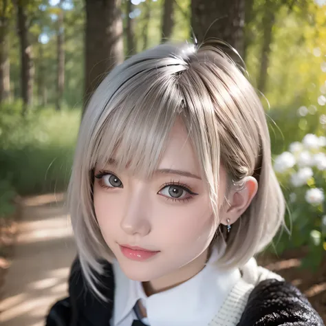  close-up portrait of a Shorthair woman wearing a striped shirt、 Shorthair、hime cut、Chiho、ayaka 、Beautiful face of a cute girl、 Nara Yoshitomo 、Closeup of a dark-haired woman with pretty hairstyle and bangs 、Short hair with bangs、Long silver hair with bang...