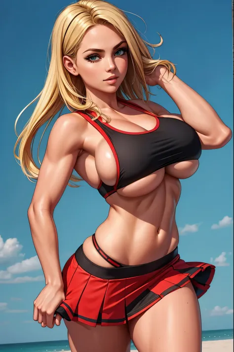 underboob, miniskirt, blonde athlete, sporty spice
