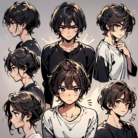 Draw 9 grid images of handsome adult male black strokes。There are 9 poses and facial expressions. left righ 、Express different emotions。He is a man with a white T-shirt and very short hair。

（translation: Handsome adult male black stroke 9 grid illustratio...