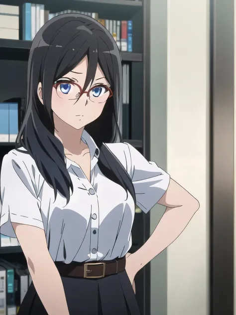 Anatomically_Correct, alone, Anatomy_ correct , 1girl, (Asuka_Tanaka:1.0), (( is highly detailed)), Masterpiece , , fine face , beautiful face ,( detailed eyes , deep eyes), Asuka_Tanaka, Black hair, blue eyes , glasses, Long hair, Looking at t...