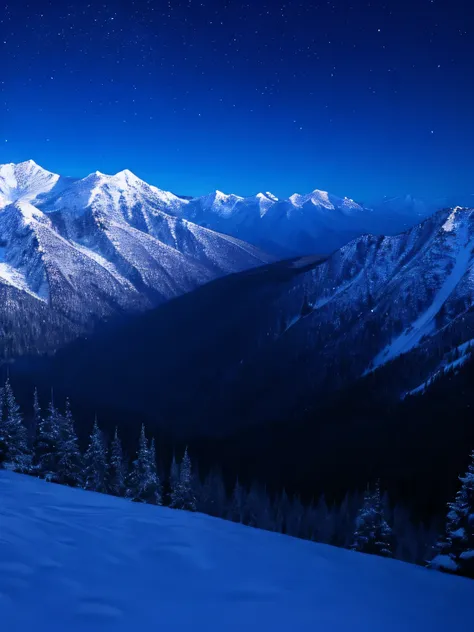 winter mountain, night view