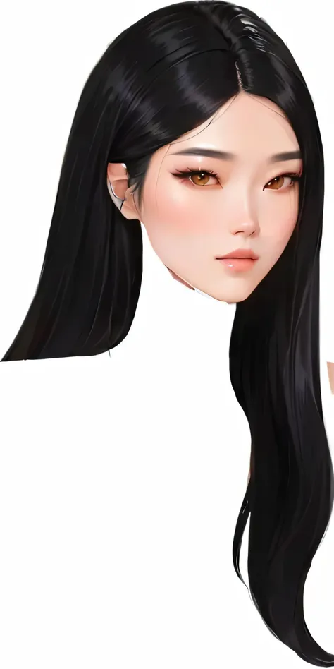 a woman with long black hair holding a white sign, inspired by Sim Sa-jeong, upper body 2d game avatar, detailed long black hair, female with long black hair, she has black hair, inspired by Tang Sin Yun Sandara, inspired by Yao Tingmei, her black hair is ...