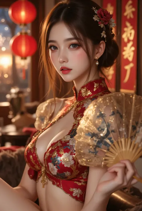 Cat ears、 face up,  attractive,   pretty girl, ponytail、  ((   fine facial features  , eroticism)),   dramatic lighting    ,  realistic , 8k,     Dramatic Shadows  ,    intricate and elaborate patterns     ,      super detailed photo      ,     chiaroscuro...