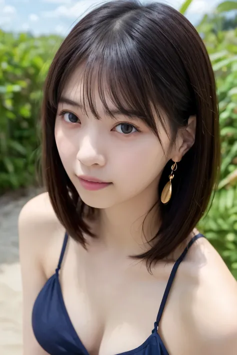  photos、 high resolution、Outdoors、Summer Sea、Summer sky、 sandy beach、日本人美女の photos、１Beautiful Japanese Girls、 Japanese style、A neat and beautiful woman、24 years old、 cute、 Japanese idol 、Round face、Baby Face、Fair skin、 clear white skin 、 gentle smile 、細いつり...