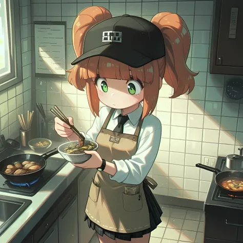 masterpiece, best quality, amazing quality, very aesthetic, high resolution, ultra-detailed, absurdres, newest, Anime screencap, highly detailed, high quality, hyper-Detailed. BREAK. 
1girl, solo, shirt, skirt, brown hair, long sleeves, hat, holding, close...