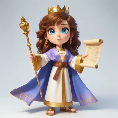  a cartoon girl dressed in a purple robe and a gold crown, highly  detailed character , dressed as a queen, with scepter and crown,  beautiful female princess ,   high quality character design  , lovely queen,  detailed character , portrait of the princess...