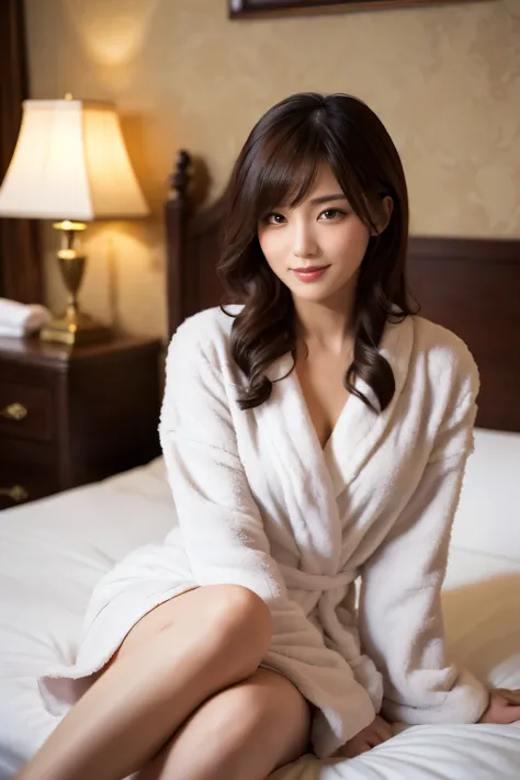 (  top quality、  table top、8k、 Award-winning work 、  ultra high definition、  top quality)、(  beautiful woman:1.1)、( Exclusive and Refined Bathrobes :1.3)、( Women in the Most Luxurious Luxury Beds  :1.1)、(  Finest Royal VIP Hotel Bedroom  :1.3)、 ( moody, ro...