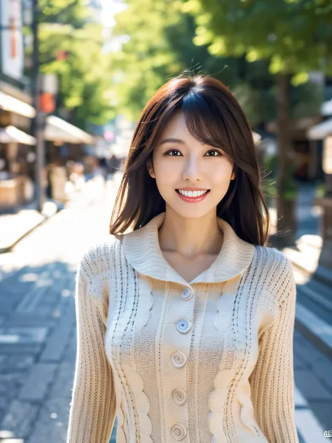 Highest resolution, 4K, Masterpiece: 1.3), A Japanese milf, photo of one lady, Sexy, fine eyes, Slender figure, Realistic teeth, double eyelids, full body, best quality, detailed, at the city, knit, random body orientation,