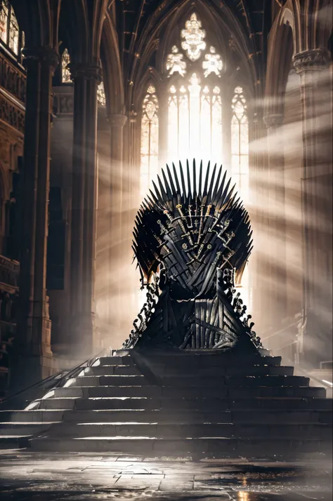 (8 k,  RAW Photo,  Highly detailed , masterpiece,  pants falling on your eyes ), intense colors , high contrast ,film still,  full shot photo of the most beautiful artwork in the world, cinematic light ,fantasy, high resolution,The Iron Throne ,, in the ro...