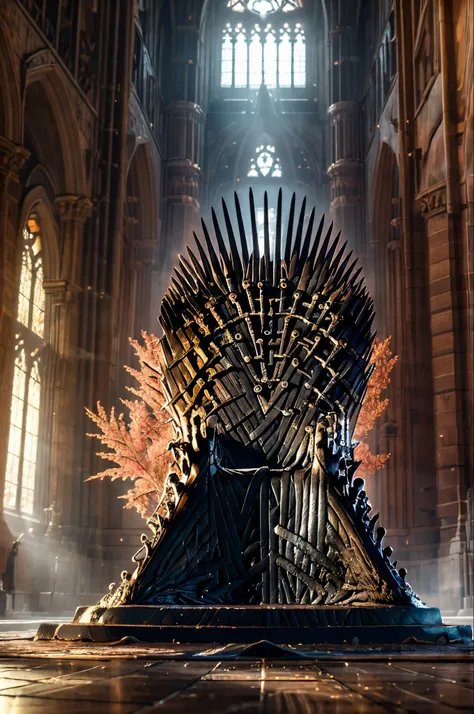 (8 k,  RAW Photo,  Highly detailed , masterpiece,  pants falling on your eyes ), intense colors , high contrast ,film still,  full shot photo of the most beautiful artwork in the world, cinematic light ,fantasy, high resolution,The Iron Throne ,, in the ro...