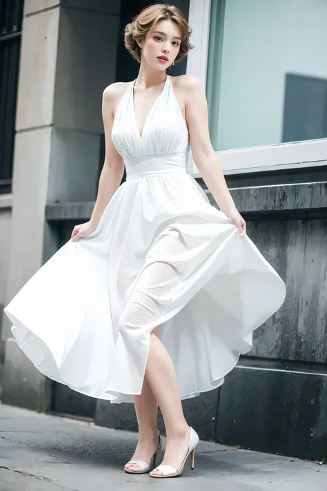 ( Masterpiece), ( top quality), photos, one girl, white dress, Marilyn Tugg, dress
