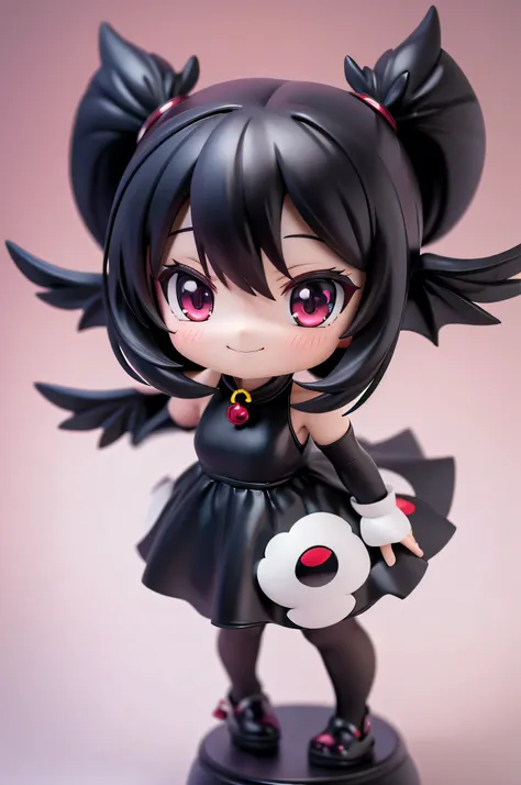 Kuromi-chan, mini character, deformed character, 3D model, full body, looking at the camera, smiling, simple background, masterpiece, high precision, realistic photo, ultra-high resolution, 4 heads, green screen, bird's-eye view,