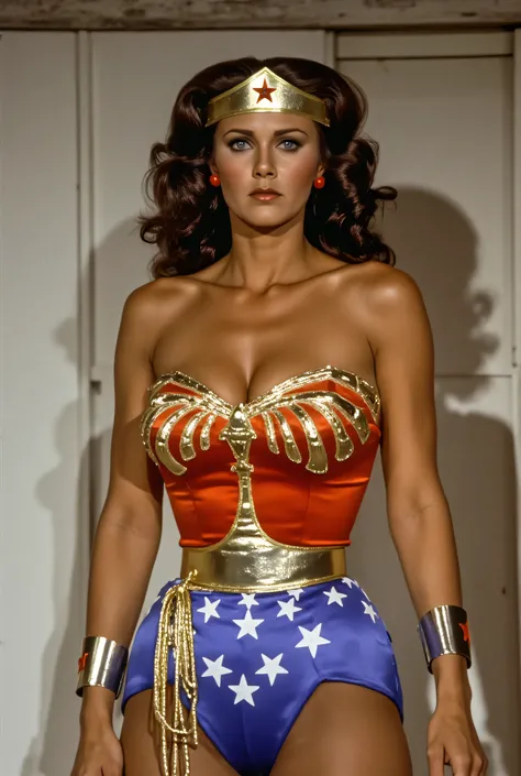 Wonder Woman, Linda Carter stands, Hands tied with rope,Emotionally shy,