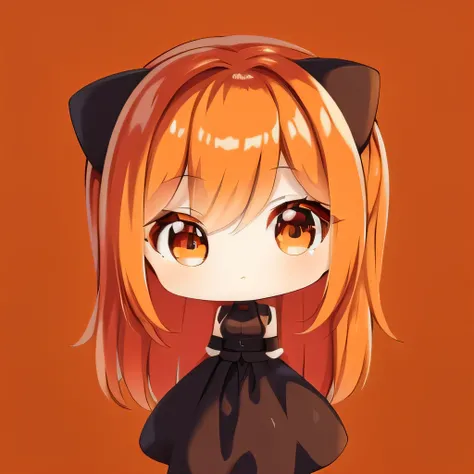 masterpiece, detail, soft lighting, long redhead goth cat girl, orange-eyed chibi, white background, simple background