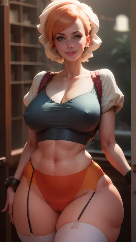 gwen tennyson,tracer,yorha 2b,rebecca chambers,ada wong,nami,pilot uniform, ager, green eyes,garter belt,striped underwear,short hair,river,orange hair,shy smile,ginger,white striped top,denim micro skirt,freckles,beautiful girl,stockings,large breasts,ult...