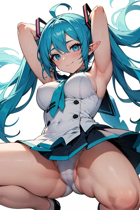 Hatsune Miku， visible thighs ，white underwear，(Piece Fly), ( Best Quality ), (Score_9, Score_8_up, Score_7_up),  highly detailed eyes ,  expressive eyes ,  perfect face,  very detailed facial ,  very detailed facial ,  pretty girl ,  8,000,  pretty girl , ...