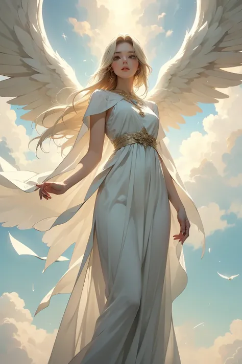 ( Masterpiece, top quality, beautiful and aesthetic :1.2),(Seraphim),(holy angel), angel,Giant Wings,Standing on the Clouds,hole々 looking down , Look Down ,Giant creatures, gentle breath ,Mysterious Light, spirit creature ,(Finger details),free ...