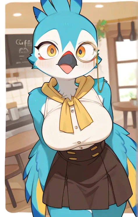 in,  top quality, Masterpiece、 cartoon anime、 Highly Colored Bird、Winged Arms、Cafe capacity、 monocle、Female Furry、