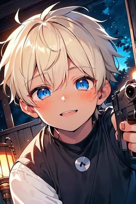 ((1-boy :1.5)),((handsome Gay:1.3)),(holding gun:1.0),cute,((dark skin body:1.1)),(bullet hole:1.0),(hold a gun:0.8),((point the gun towards you:1.0),((put your finger on the trigger:1.0)),gang,(A perverted smile filled with excitement and lust:1.1),close ...