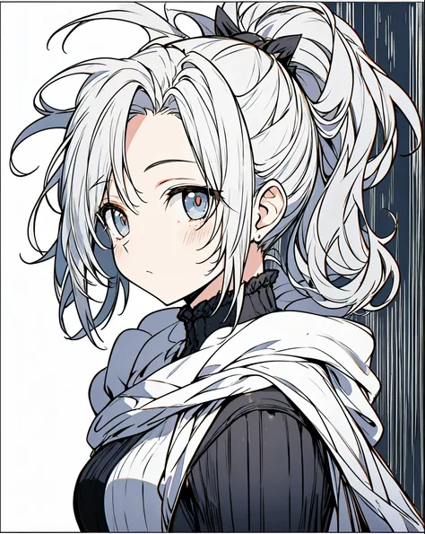 Beautiful girl with gray hair and ponytail