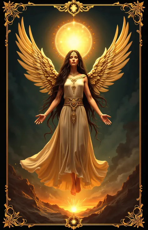 Tarot　Mysterious　 Judgment Card 　One beautiful goddess　 high definition　 Symbol of Regeneration and Awakening　Goddess of Resurrection 　Ishtar
　Strong short 　 Decorations with the Image of Light 　Symbolizing Regeneration and Awakening 　 thin gold border