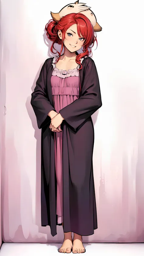 ( top quality, 8k, oil,  Masterpiece:1.2),  Super Detail, ( is present,  photorealistic:1.37), ((( full body shot)))、 vibrant colors, (((Ridiculous Gaze )))、((( black and pink nightgown)))、(((girly nightgown )))、(((２０ A woman of a certain age )))、(((A litt...