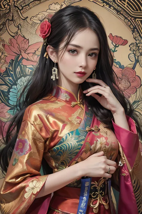 (masterpiece, top quality, best quality, official art, beautiful and aesthetic:1.2), (1girl:1.3), extremely detailed,(fractal art:1.1),(colorful:1.1)(flowers:1.3),highest detailed,(zentangle:1.2), (dynamic pose), (abstract background:1.3), (chinese Traditi...