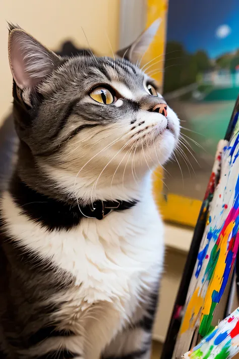 paint cat looking up