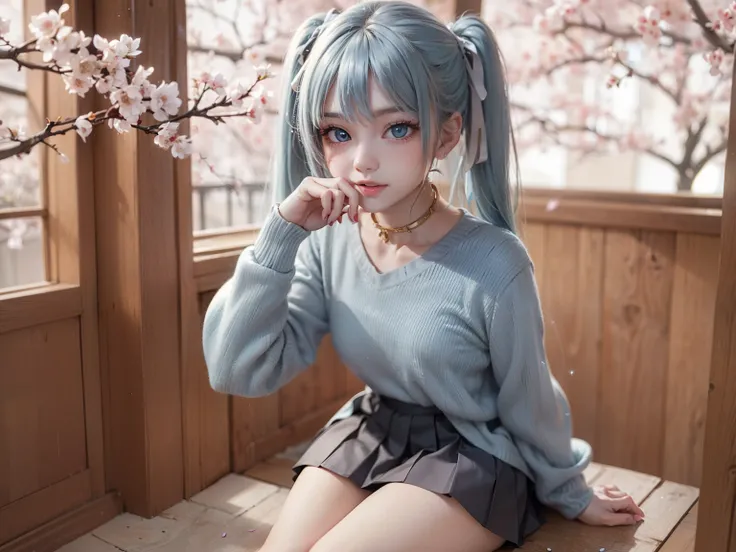 A hyper-realistic, ultra-detailed full-body 3D-rendered image of a **16-year-old Japanese girl named Kanon**. She has **light blue, silky smooth hair styled into twin tails**, with **delicate strands framing her face, moving slightly with her playful motio...