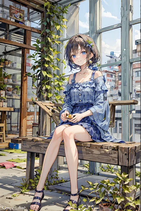  beautiful illustration,  top quality, cute girl, Cafe,  sitting, perfection,  cake, (Speak from the heart),  happy, Laugh,  close eyes,  casual clothes, clavicle,  Hair， shortcuts， Unkempt Hair，Short braided hair，Neat， slender beautiful woman，Correct post...